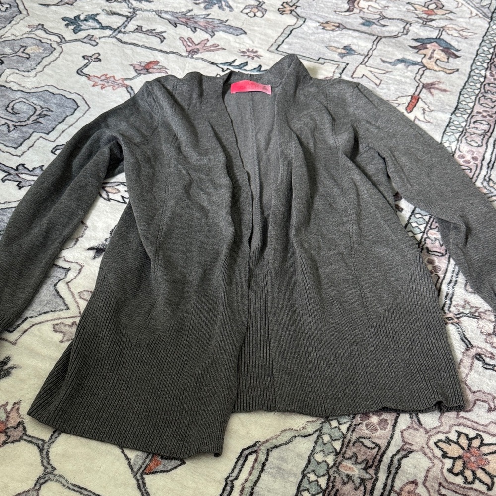 Gray Open-Front Knit Cardigan Sweater